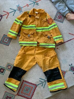 Child's Yellow Firefighter Costume Jacket & Pants with Reflective Stripes
